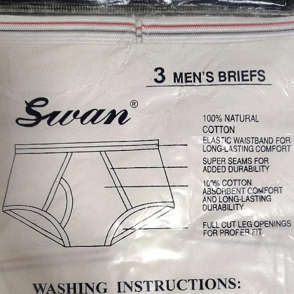 VINTAGE Swan Men's White Briefs - 3 Pack Sz 28-30 100% Cotton - Picture 6 of 7